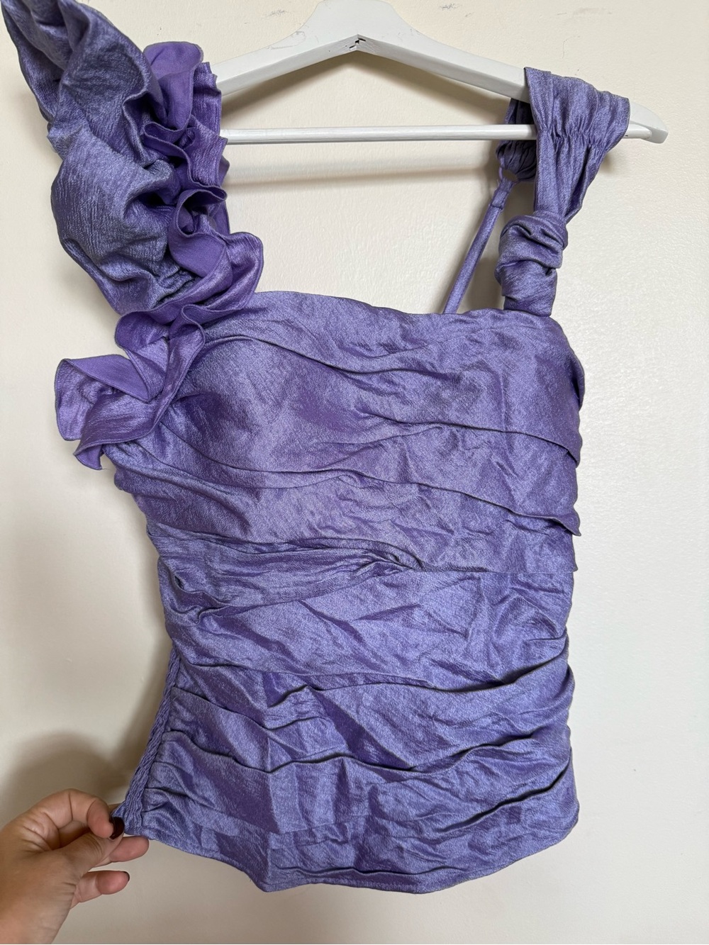 bebe Lavender Ruffle One-Shoulder Camisole